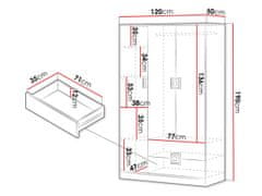 Veneti Šatní skříň 120 cm ALBA - dub světlý / bílá / tyrkysová