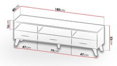 Veneti TV stolek 180 cm OLINA - dub wotan / černý