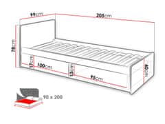 Veneti Dětská postel s úložným prostorem RENI - 90x200, perlově šedá / dub artisan