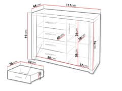 Veneti Kombinovaná komoda ARIKA - šířka 117 cm, dub sonoma