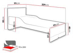 Veneti Postel pro děti 90x200 CLINGEN - bílá / buk