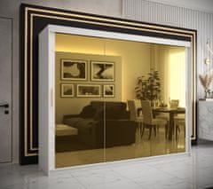 Veneti Designová šatní skříň se zlatým zrcadlem MADLA 3 - šířka 250 cm, bílá