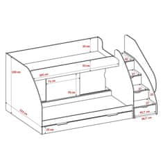 Veneti Dětská patrová postel se schody a šuplíky MAXMILIAN - bílá / šedá