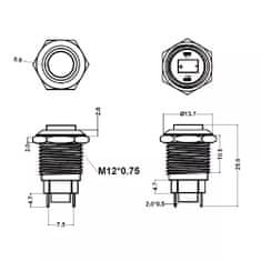 T-LED Vypínač tlačítkový M12 250V/5A kovový 113102