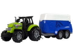 Lean-toys Traktor S Přívěsem Pro Koně Zvuk Zelená Farma