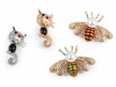 Kraftika 1ks zlatá včela brož včela, kočka, kovové skleněné brože