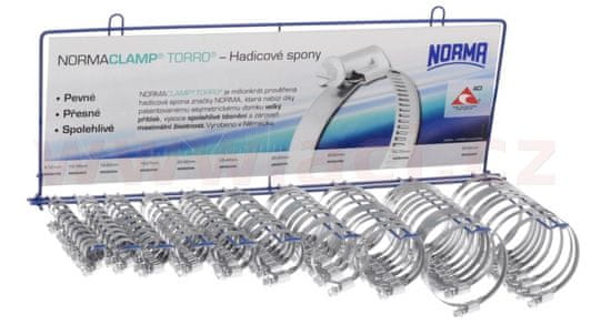 ACI stojan osazený neperforovanými hadicovými sponami typ W1, (10x10 ks) NORMACLAMP TORRO - výroba Německo STOJAN TORRO