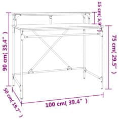 Greatstore Psací stůl hnědý dub 100 x 50 x 90 cm kompozitní dřevo a železo