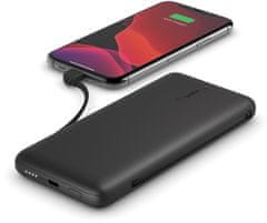 Belkin energetická banka s integrovanými kabely, 10Ah, Apple Lightning / zástrčka USB C, černá, BPB006btBLK