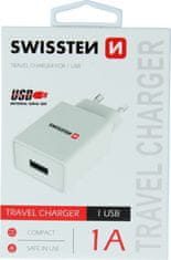 SWISSTEN síťový adaptér smart ic 1x usb 1a power bílý