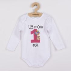 NEW BABY Body s potiskem Už mám 1 rok růžové, vel. 80 (9-12m)