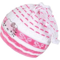 NEW BABY Pletená čepička-šátek kočička růžová, vel. 104 (3-4r)