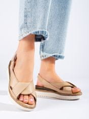 Amiatex Zajímavé sandály dámské hnědé na klínku + Ponožky Gatta Calzino Strech, odstíny hnědé a béžové, 36