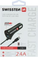 SWISSTEN cl autonabíječka micro usb a usb 2,4a power