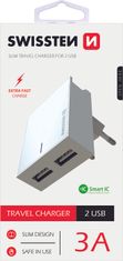 SWISSTEN síťový adaptér smart ic 2x usb 3a power bílý