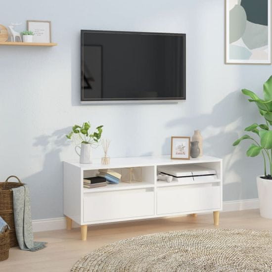 Greatstore TV skříňka bílá vysoký lesk 100x34,5x44,5 cm kompozitní dřevo