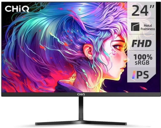 CHiQ 24" bezrámečkový monitor 24F650 Full HD 75 Hz UltraSlim s kovovým stojanem