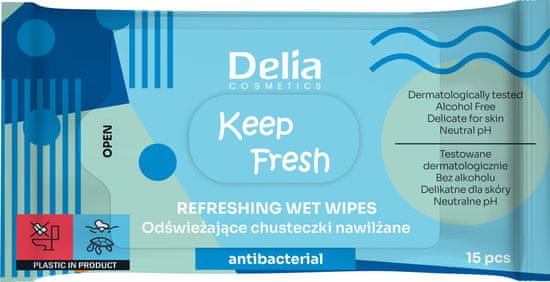 DELIA COSMETICS Osvěžující vlhčené ubrousky Keep Fresh - antibakteriální 1Op.-15ks