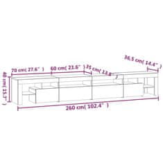 Vidaxl TV skříňka s LED osvětlením černá 260x36,5x40 cm