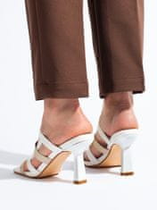 Amiatex Krásné dámské nazouváky bílé na širokém podpatku + Ponožky Gatta Calzino Strech, bílé, 38