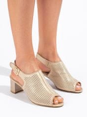Amiatex Krásné dámské zlaté sandály na širokém podpatku + Ponožky Gatta Calzino Strech, odstíny žluté a zlaté, 36