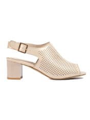 Amiatex Krásné dámské zlaté sandály na širokém podpatku + Ponožky Gatta Calzino Strech, odstíny žluté a zlaté, 36
