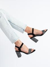 Amiatex Krásné černé sandály dámské na širokém podpatku + Ponožky Gatta Calzino Strech, černé, 40