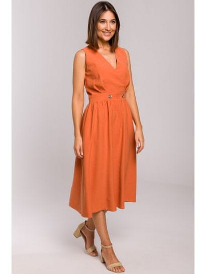 Style Stylove Dámské midi šaty Moloyde S224 pomerančová