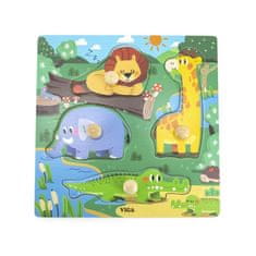 Viga Dětské dřevěné puzzle s úchyty Divoká zvířata 4 ks
