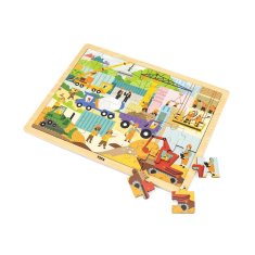 Viga Dřevěné puzzle 48 dílků Stavební stroje