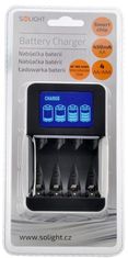 Solight nabíječka s LCD displejem, AC 230V, 450mA, 4 kanály, AA/AAA, řízená mikroprocesorem, DN25