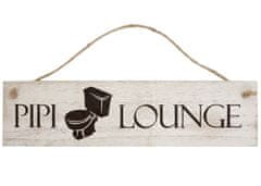 MCW Nástěnná cedule pee-pee lounge, dekorativní cedule dřevěná cedule, ošuntělý vzhled 11x43x1cm bílá