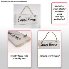 MCW Wandschild Sweet Home, Dekoschild Holzschild, Shabby-Look 10x25x1cm ~ weiß