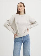 ONLY Krémový dámský žebrovaný svetr s ozdobnými lemy ONLY Stella M
