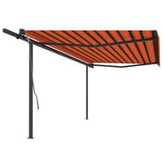 Greatstore Automatická zatahovací markýza se sloupky 5 x 3 m oranžovohnědá