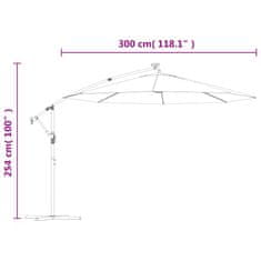 Vidaxl Boční zahradní slunečník s LED a ocelovou tyčí 300 cm azurový