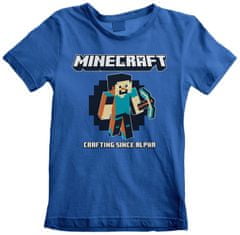 CurePink Dětské tričko Minecraft: Crafting Since Alpha (9-11 let) modrá bavlna