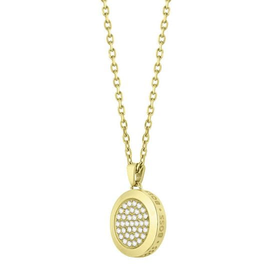 Hugo Boss Oslnivý pozlacený náhrdelník s krystaly Medallion 1580300