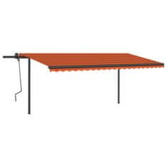 Greatstore Automatická zatahovací markýza se sloupky 5 x 3 m oranžovohnědá