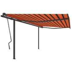 Greatstore Automatická zatahovací markýza se sloupky 4x3,5 m oranžovohnědá