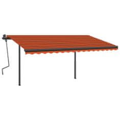 Greatstore Automatická zatahovací markýza se sloupky 4x3,5 m oranžovohnědá