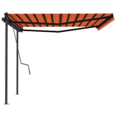 Greatstore Automatická zatahovací markýza se sloupky 4x3,5 m oranžovohnědá