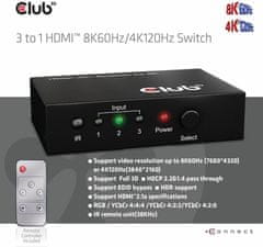 Club 3D rozdělovač videa 1:3 HDMI 8K60Hz/4K120Hz, 3 porty, CSV-1381