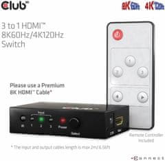 Club 3D rozdělovač videa 1:3 HDMI 8K60Hz/4K120Hz, 3 porty, CSV-1381