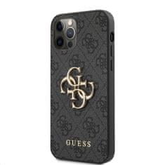 Guess Zadní kryt PU 4G Metal Logo Zadní Kryt pro iPhone 12-12 Pro Grey