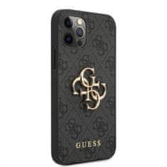 Guess  PU 4G Metal Logo Zadní Kryt pro iPhone 12 Pro Max Grey