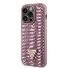 Guess Zadní kryt Rhinestones Triangle Metal Logo na iPhone 14 Pro růžový