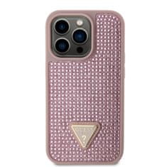 Guess Zadní kryt Rhinestones Triangle Metal Logo na iPhone 14 Pro růžový