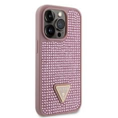 Guess Zadní kryt Rhinestones Triangle Metal Logo na iPhone 14 Pro růžový