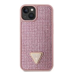 Guess Zadní kryt Rhinestones Triangle Metal Logo na iPhone 14 růžový